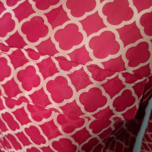 GAP Camp Style Semi Sheer V Neck Blouse Hot Pink and White Size Extra Small - Picture 4 of 9